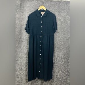 Vintage Studio Ease Black Button Dress Lagenlook Linen Blend Medium USA